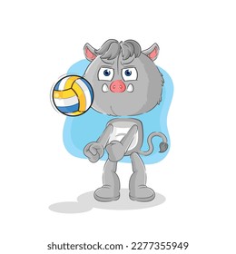 the wild boar play volleyball mascot. cartoon vector