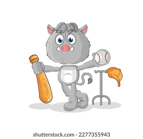 the wild boar playing baseball mascot. cartoon vector