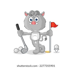 the wild boar playing golf vector. cartoon character