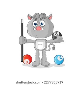 the wild boar plays billiard character. cartoon mascot vector