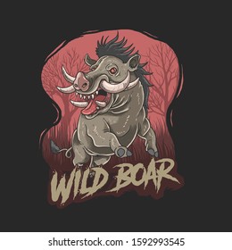 wild boar red background illustration vector graphic