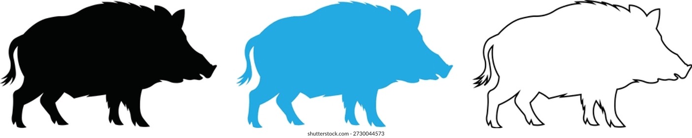 Icono de silueta de jabalí salvaje en color sólido y Ilustración vectorial de estilo de contorno para el concepto de animales y vida silvestre
