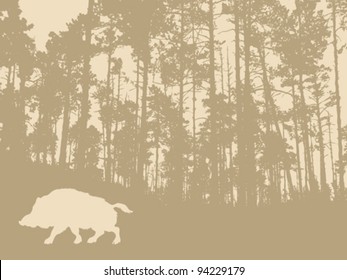 wild boar silhouette on wood background