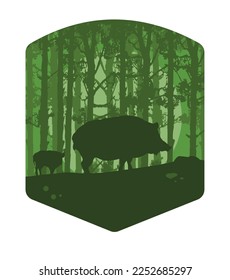wild boar standing among trees - vector illustration