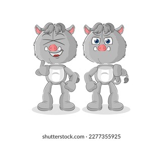 the wild boar thumbs up and thumbs down. cartoon mascot vector