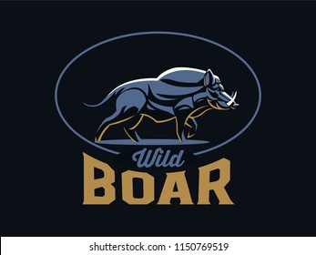 Wild boar with tusks. Vector illustration.