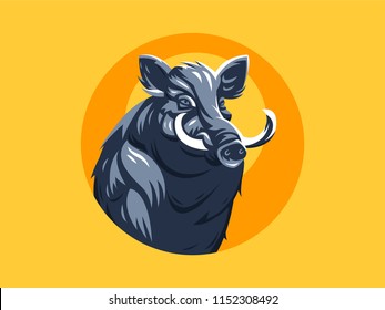 Wild boar with tusks. Vector illustration.