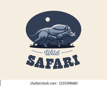 Wild boar with tusks. Vector illustration.