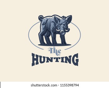 Wild boar with tusks. Vector illustration.