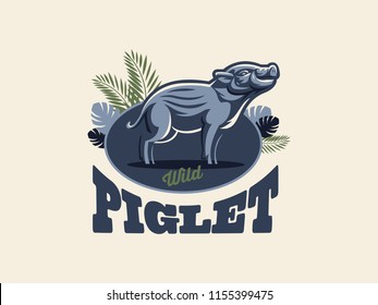 Wild boar with tusks. Vector illustration.
