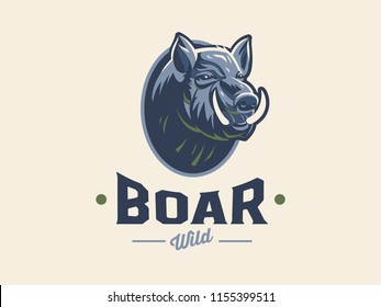 Wild boar with tusks. Vector illustration.