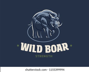 Wild boar with tusks. Vector illustration.