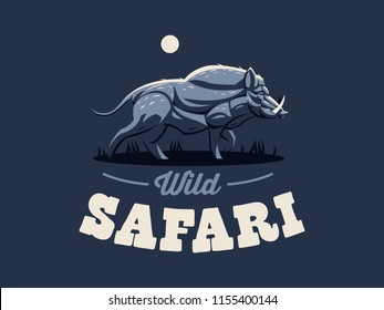 Wild boar with tusks. Vector illustration.