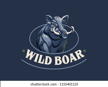 Wild boar with tusks. Vector illustration.