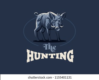 Wild boar with tusks. Vector illustration.