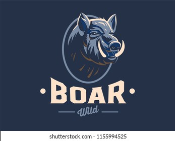 Wild boar with tusks. Vector illustration.