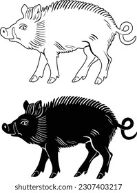 Wild boar vector design handmade silhouette