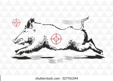 Wild boar, vector hand-drawn modern illustration