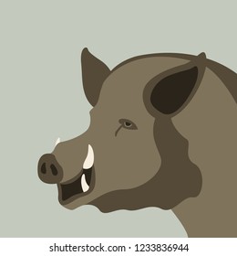 wild boar, vector illustration.flat style, profile side