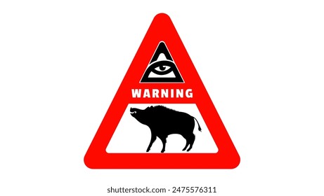 wild boar warning sign, black and red isolated silhouette