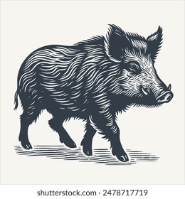 Wild Board. Vintage engraving woodcut style vector illustration.