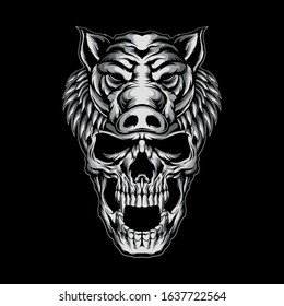 Wild boar-headed skull illustration vector design
