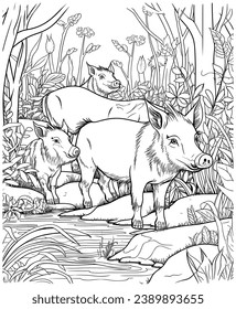 Wild Boars jungle coloring page