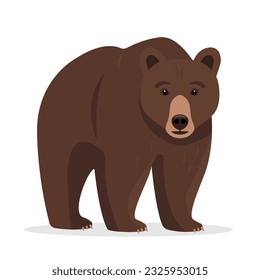 Wild brown Bear animal. Grizzly bear standing or walking. Vector illustration icon isolated on white background.