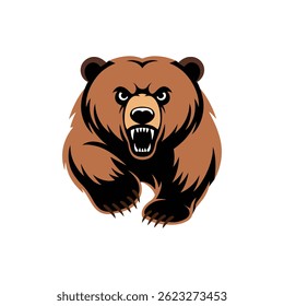Wild brown bear full body running in forest animal colorful vector illustration