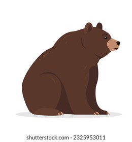 Wild brown sitting Bear animal. Grizzly bear icon. Vector illustration isolated on white background.