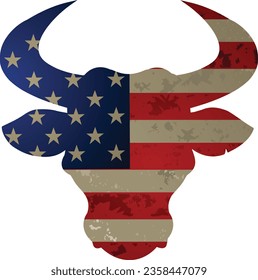 Wild buffalo bull and American Flag