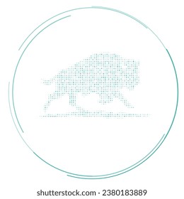 The wild buffalo symbol filled with teal dots. Pointillism style. Vector illustration on white background