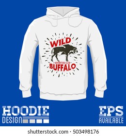 Wild Buffalo vector badge design, Vector hoodie print design - sweatshirt vector badge print template