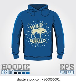 Wild Buffalo vector badge design, Vector hoodie print design - sweatshirt vector badge print template