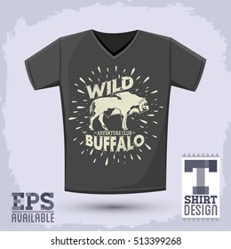Wild Buffalo vector vintage emblem design, t-shirt vector apparel print design