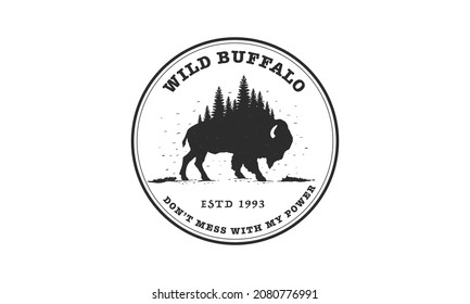 wild Buffalo vintage Logo Design. Bison Bull Buffalo Angus Silhouette Vintage Retro Logo, Buffalo Breeders Vector Illustration.