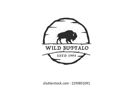 Wild Buffalo vintage Logo Design. Bison Bull Buffalo Angus Silhouette Vintage Retro Logo, Buffalo Breeders Vector Illustration.