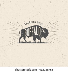 Wild Buffalo. Vintage styled vector illustration of the american buffalo. 