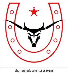 Wild Bull surrounded by the  Horseshoe, white background
