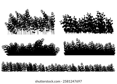 wild bush silhouette. bushes set