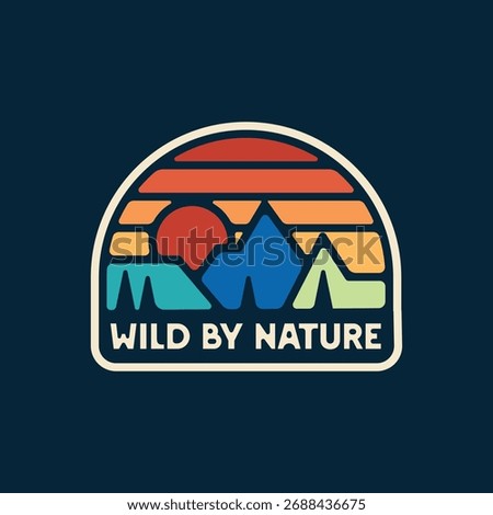 Wild by Nature – Retro Mountain Sunset Badge