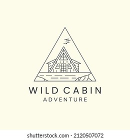 wild cabin simple line art emblem logo template vector design