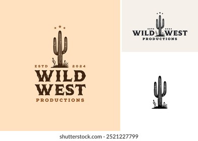 Wild Cacti Cactus e Ocotillo grama no Oeste do Texas Deserto Paisagem para Vintage Wild West Nature Logo Design