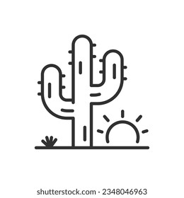 Wild cactus in the desert, linear icon. Line with editable stroke