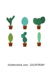 Wild cactus icons set isolated on white background. vector in flat style. Perfect for coloring book, textiles, icon, web, painting, books, t-shirt print.