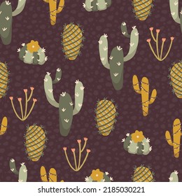 Wild Cactus Outdoor Plants Vector Seamless Pattern
