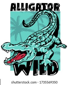 wild caiman palm trees background