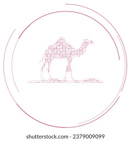 The wild camel symbol filled with pink dots. Pointillism style. Vector illustration on white background