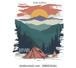 Wild campfire  t shirt vector design  Forest colorful print artwork for apparel  sticker  batch  background  poster   others 	
