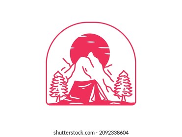 Wild camping line art illustration design